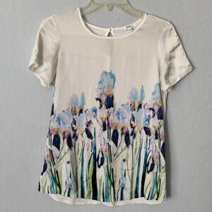 Koton Floral Purple Iris Top Women's Short Sleeve Tee Size EUR 36 (US XS/S)